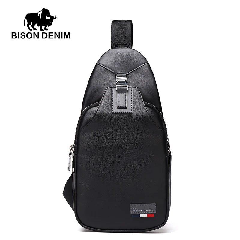

BISON DENIM fashon brand men bag genuine leather one shoulder crossbody men messenger bags casual chest bag