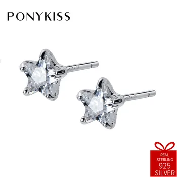 

PONYKISS Romantic 100% 925 Sterling Silver Chic Zircon Star Stud Earrings Women Prevent Allergy Jewelry Party Birthday Cute Gift