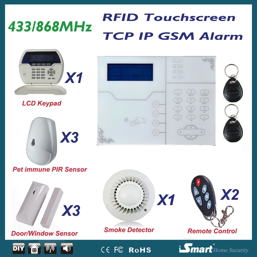 

433/868MHz Web IE Browse and Android /Iphone Mobile APP Control GSM Security Alarm System Home Safety Device
