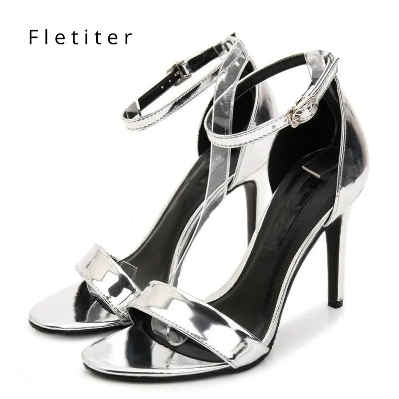 

Fletiter 2018 Shoes Women Summer Gladiator Sandals Women Sexy Thin High Heels Sandals Party Wedding Shoes Glitter Ladies Sandals