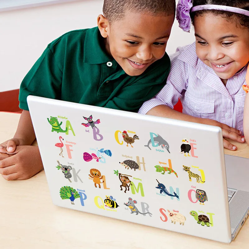 A-Z Alphabet Cartoon Animals Wall Sticker Helpful 26 English Letters Learning Wall Refrigerator Cute Decorative Wall Stickers