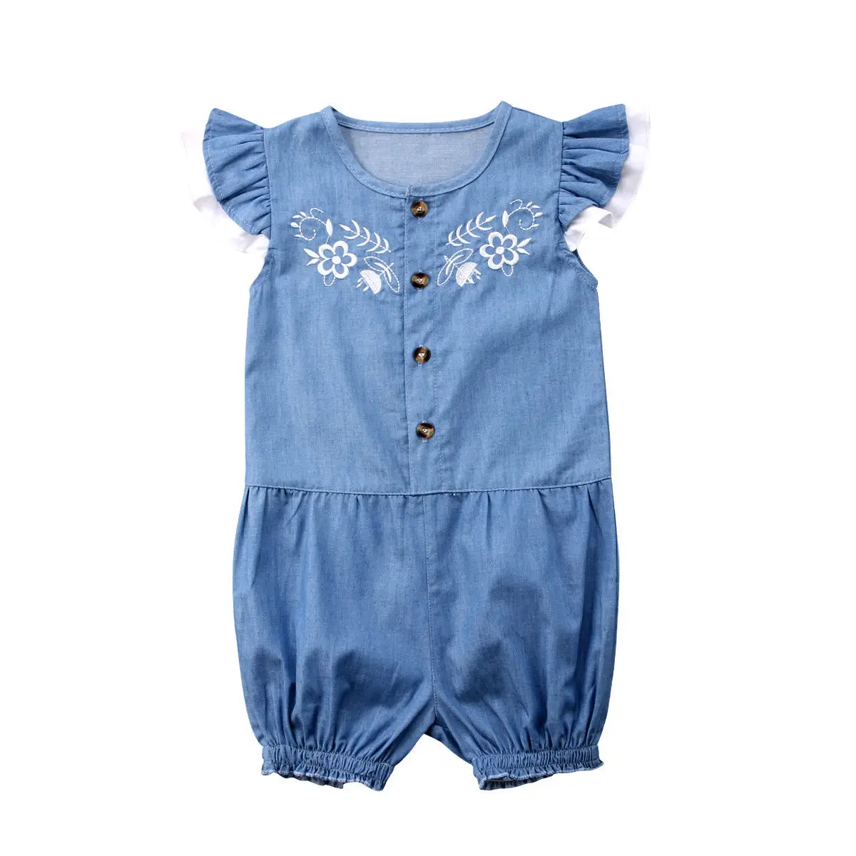 Cute Newborn Baby Girl Denim Jeans Embroidery Romper Jumpsuit Clothes