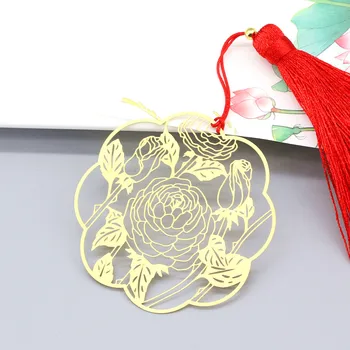 

1pcs Rose blossom brass literary romantic art tassel metal bookmark 520 express love lover business gift