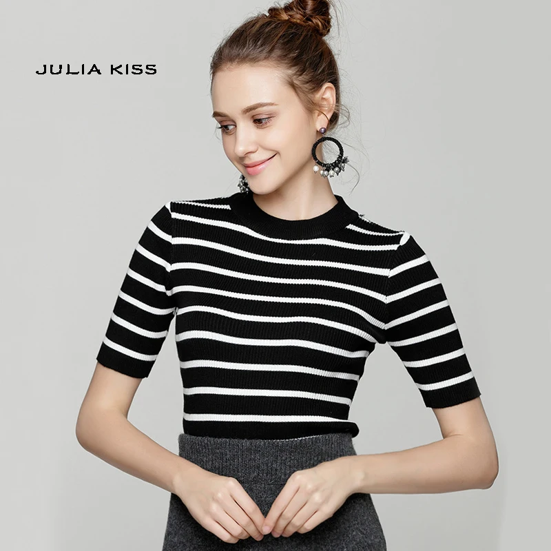 Women Half Sleeve Pullovers Slim Short sleeves Knit Tee Knit Tops in