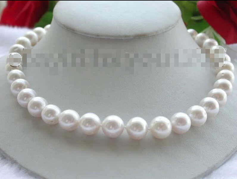 

17.5" Genuine Natural 12mm White Round Pearl Necklace 18KGP f993!