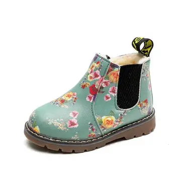 

2018 Cute Girls Boots Fashion Elegant Floral Flower Print Kids Shoes Baby Martin Boots Casual Leather Children Boots