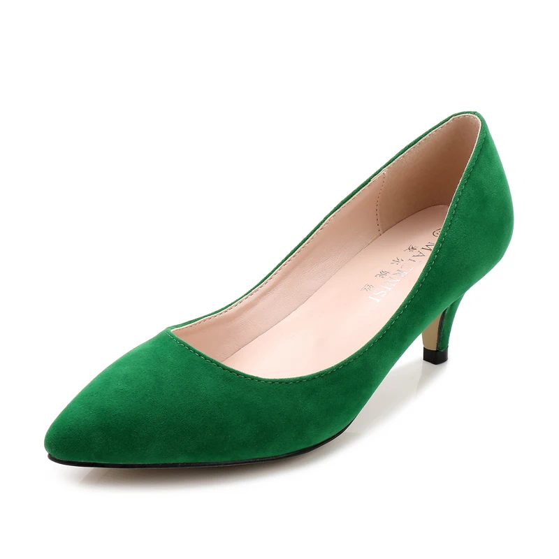 MAIERNISI/Женская обувь; офисные женские туфли-лодочки; водонепроницаемые мокасины на каблуке; классические туфли-лодочки на низком каблуке; модельные туфли из флока; большие размеры 35-44 - Цвет: green