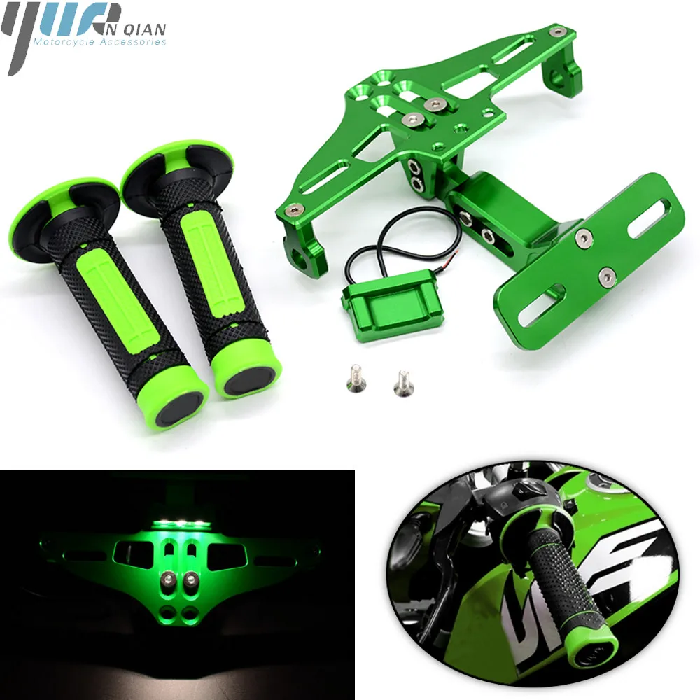 

CNC Aluminum Motorcycle Motorbike License Number Plate Frame Holder Bracket Hand Grips Universal For KAWASAKI ATV Street bikes
