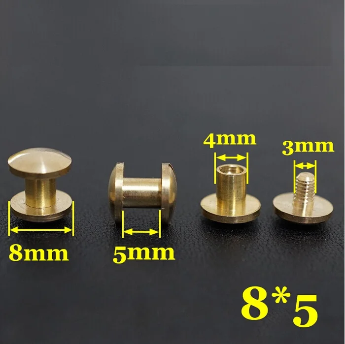 M3X8x5mm кожевенное ремесло чистый латунный ремень винт заклепки круглая головка Кнопка Чикаго винт в кнопках шпильки кожа ремесло инструмент