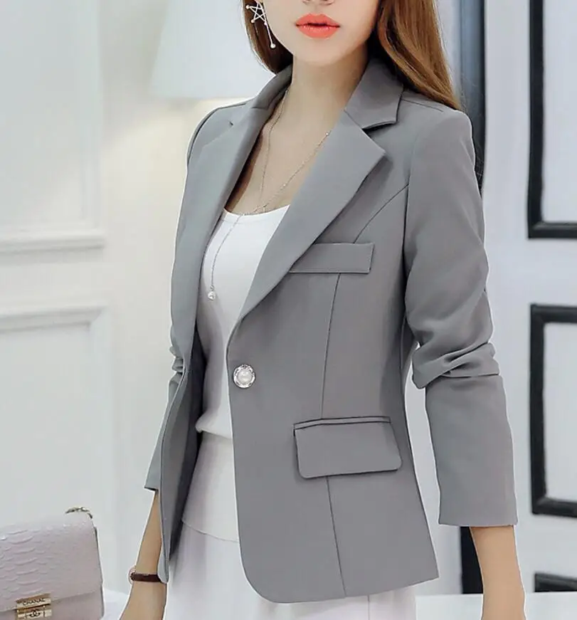 

2019 new women's blazer autumn slim suits solid color short coats long sleeve slim small suit female office overcoat quality top