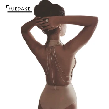 Sexy Women Bodysuit Solid Overalls Summer 2017 Bodycon backless Jumpsuit romper Backless sequin chain Woman Playsuit