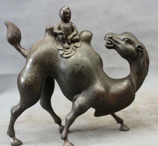 Big Discount  JP S0606 Classic Chinese Refined Pure Bronze Copper Kid Child Ride Camel Llama Statue Discount 35%