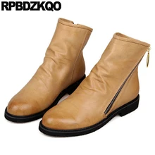 Настоящая кожа осенняя молния синий зимние мужские сапоги с мехом обувь стильный коричневый короткие ботильоны полнозернистая дизайнер ручной работы высокие сверху удобная мужская мода удобные