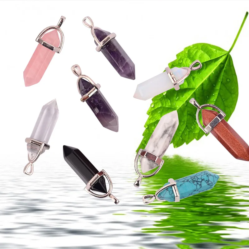 

Natural Stone Hexagonal Column Crystal 16'' chain Hexagon Pendant Necklace Six Mirror Corner Natural Stone Crystal Necklace