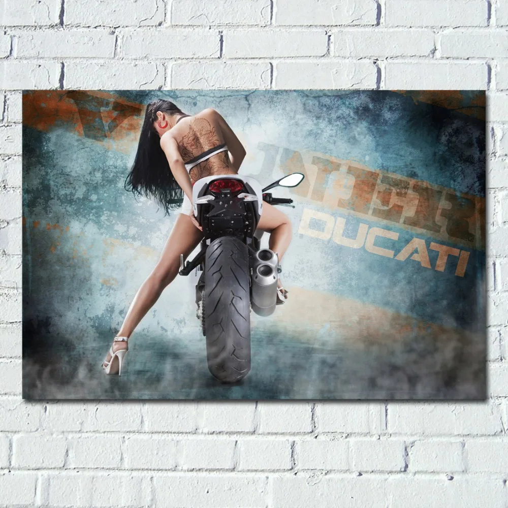 

Monster Motorcycle Superbike & Hot girl Picture Wall Art Poster Canvas Cloth Printed for Room Decor