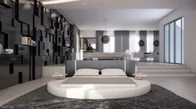 contemporary modern leather round bed King size bedroom furniture Made in China