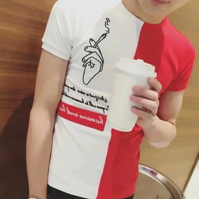 

2019 men's t-shirt men's short-sleeved summer spirit society guy Slim personality half-sleeved T-shirt bottoming shirt