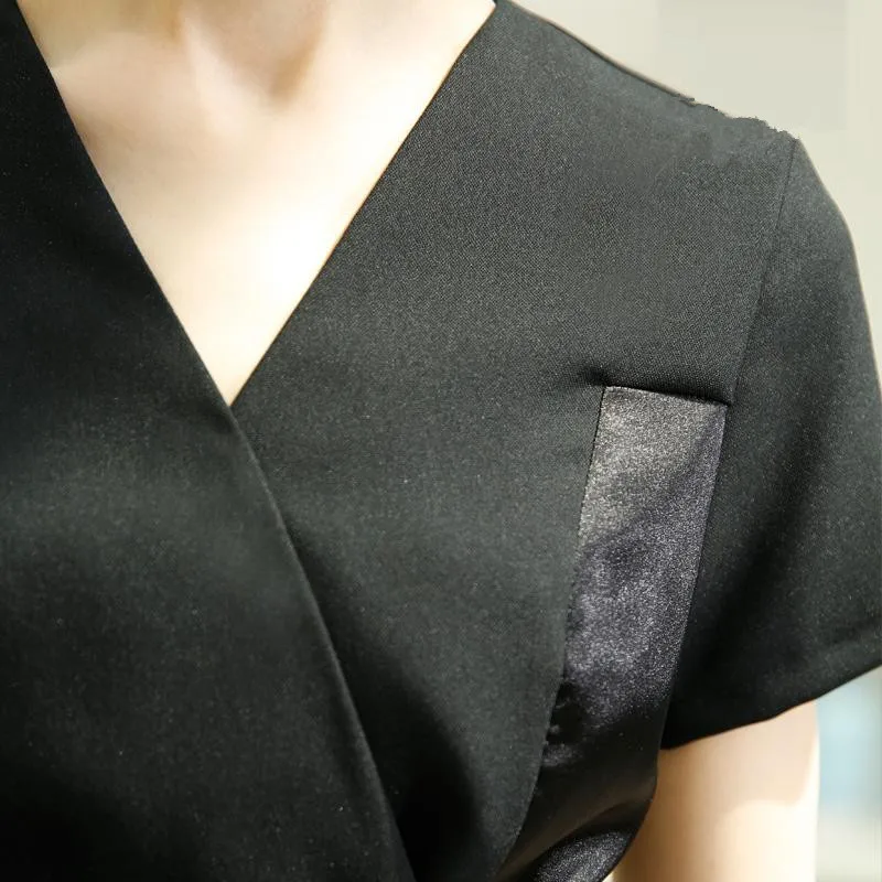 Customize SPA Uniforms New Black Patchwork Grace V-neck Blouse+Pants Tea Hall Uniform Clothes Slim Fit Salon Clothing