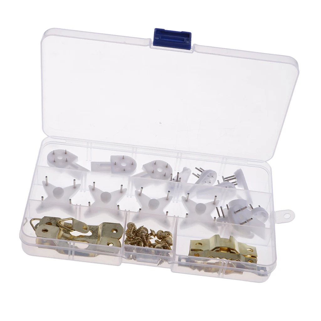 62pcs/Set Picture Hanger Kit White Plastic Invisible Wall Mount Hard Picture Frame Wall Hooks D Rings Saw Tooth Hooks Hangers