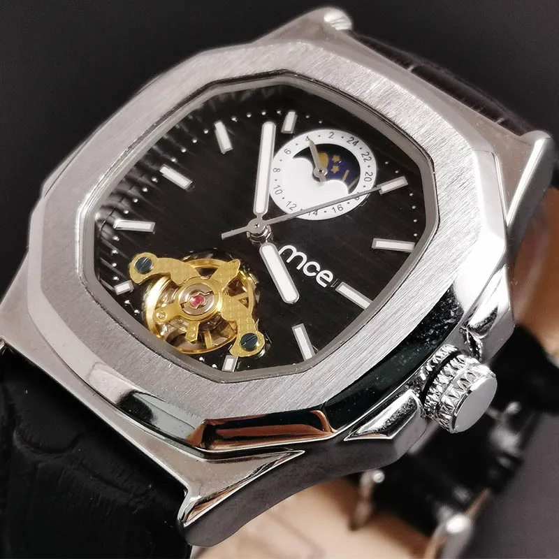 

Mens Mechanical Watches Automatic Top Brand Moon Phase Tourbillon Skeleton Watch Men Calendar Relogio Masculino