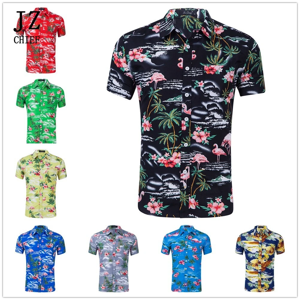 

JZ CHIEF Animal Print Shirt Men Beach Shirts Casual Hawaiian Shirt Short Sleeve Floral camisa masculina Dropshipping 2019