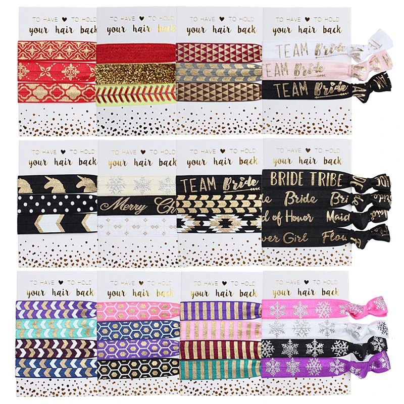 

Delicate foil and metallic printed foe elastic ribbon knotted hair ties, fashion elastic bracelets