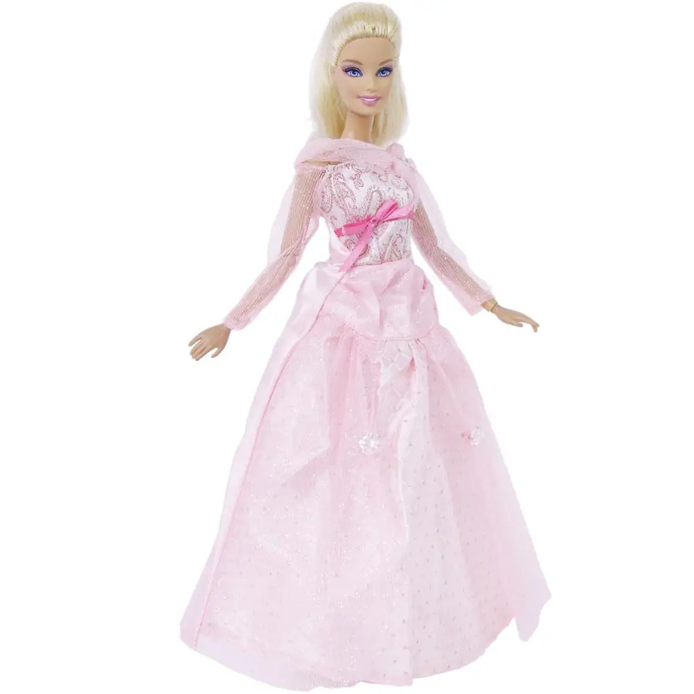 Rose mode dame robe de mariage princesse longue robe rose dentelle jupe élégant Bowknot vêtements pour Barbie poupée Dollhouse jouet