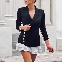 Новая мода 2019 дизайнерский Блейзер Для женщин с длинным рукавом Однобортный кнопки короткий тонкий блейзер верхняя одежда