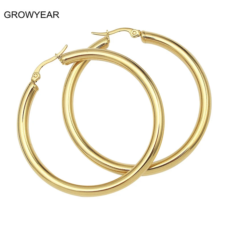 

Classic Simple Round Gold-color 4mm Thick Hoop Earring Stainless Steel Women Girls Fashion Jewelry Many Sizes