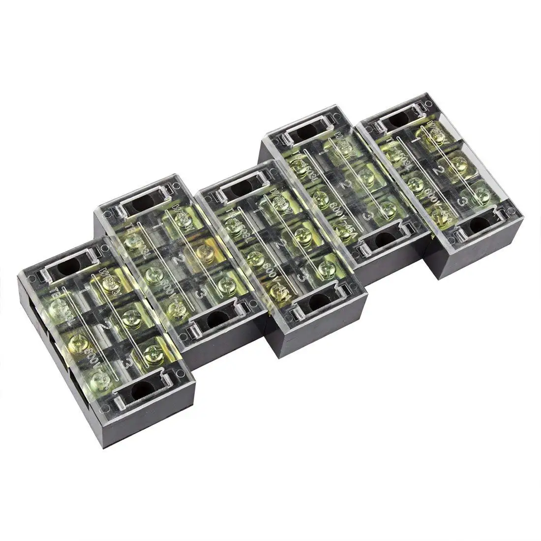 New Style 5 Pcs Barrier Terminal Block 3 Positions Dual Rows 600V 45A