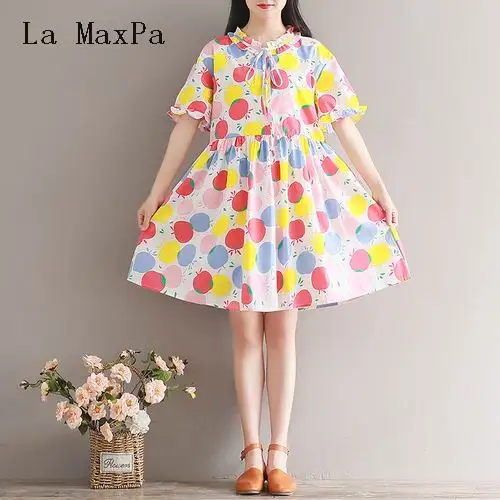 La MaxPa Mori Girl летние цветные Цветочный принт мини платье древесины уха Лук с круглым