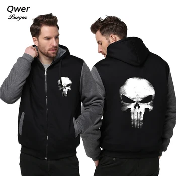 US size Hoodies for Men Women Punish Man Skull Cosplay Coat Zipper Hoodie Fleece Thicken Jacket