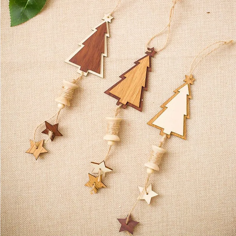

1 PC 5.5*20 cm Wooden Christmas Pendant Star Tree Shape Ornament Home Door Window DIY Hanging Decoration New Year Party Supply