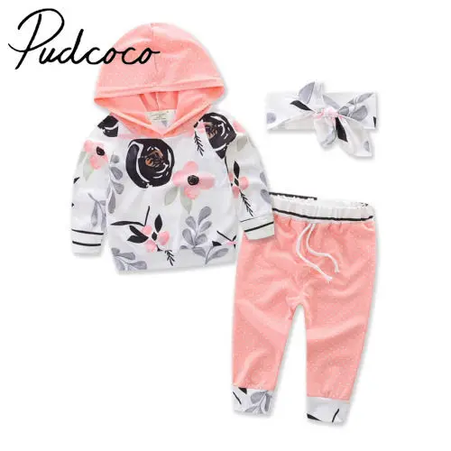 3pcs Toddler Kids Baby Girls Clothes Set Long Sleeve Hoodie Shirt Sweatshirt Tops+Pants Outfit 0-3Y