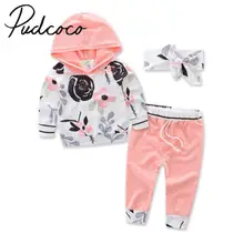 3pcs Toddler Kids Baby Girls Clothes Set Long Sleeve Hoodie Shirt Sweatshirt Tops+Pants Outfit 0-3Y