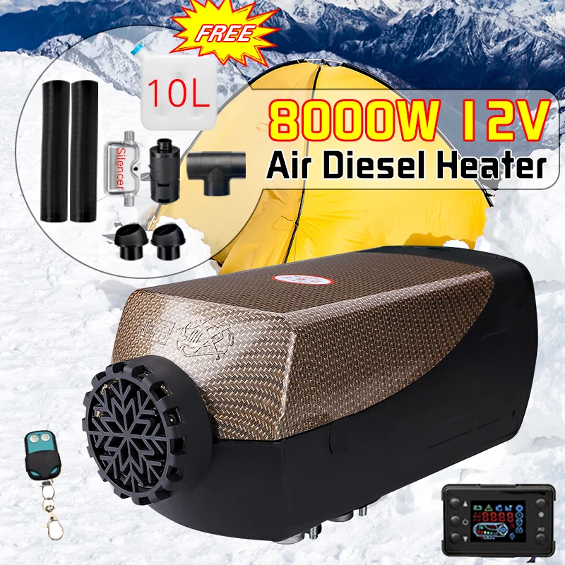 

Car Heater 12V 8000W LCD Monitor Air diesels Fuel Heater Single Hole 8KW For Boat Bus Car Heater + Remote Control + Silencer