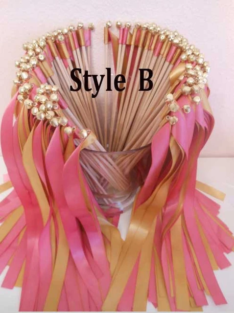 FREE SHIPPING--(50Pieces/Lot)3 Ribbons Customzied Cheaper price Wedding  Ribbon Stick,Ribbon Wands/Twirling Streamers With Bell - AliExpress