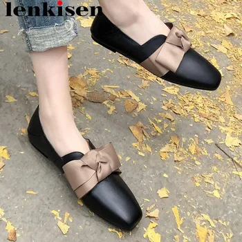 

2019 genuine leather flat with ballet shoes fairy butterfly-knot classic square toe slip on sweet girl driving shoes flats L28
