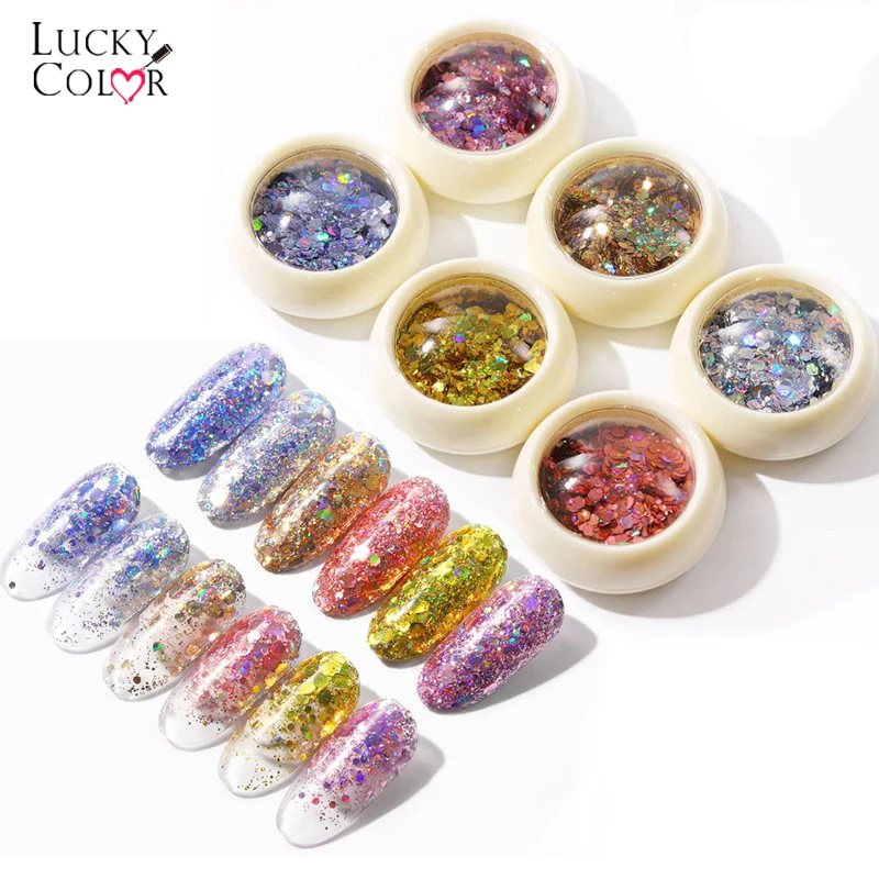 

6 Boxes/Set Mixed Laser Colorful Paillette Nail Glitter Summer Charms Designs DIY Irregular Sequins Nail Dust Powder Decorations