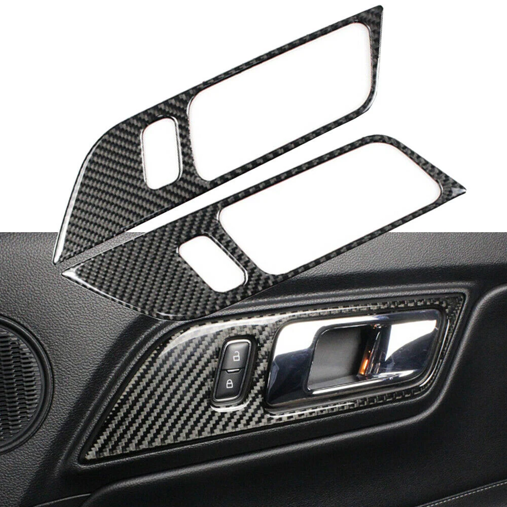 

For Ford Mustang 2015+ 2pcs Carbon Fiber Interior Door Handle Frame Trim Sticker