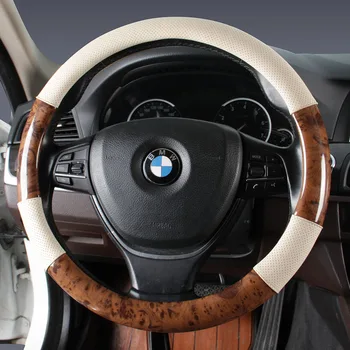 

KKYSYELVA 38cm Auto Steering-Wheel Black Car Styling Steering Wheel Cover Leather Steering Covers Car Interior Accessories