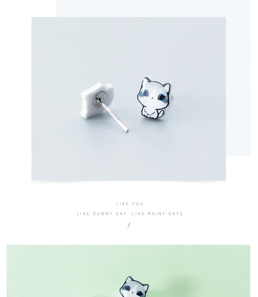 2018 100% 925 Real Sterling Silver Fashion Women's Cute Animal Cat Stud Earrings Gift For Girls Kids Lady oorbellen kinderen (3)
