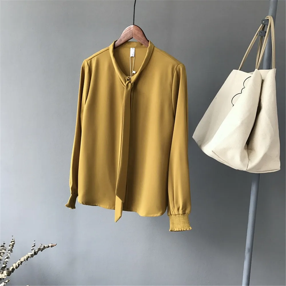 High quality Casual Chiffon Women blouse shirt Lantern Sleeve Office Work Shirts Blouse Solid Elegant Loose Tops Blusas (2)