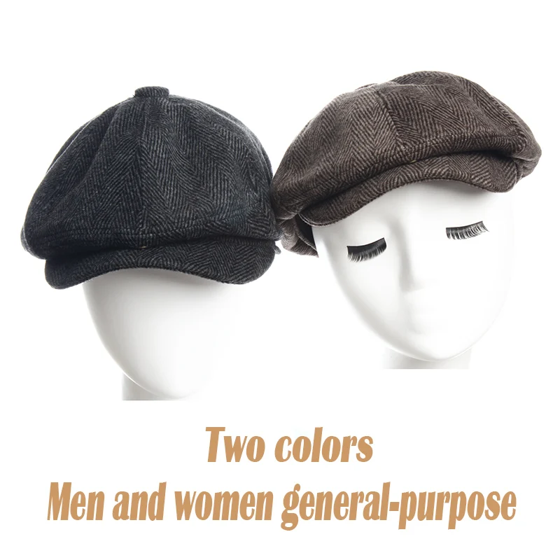 Газетные шапки, твидовые теплые зимние Восьмиугольные шапки в елочку для мужчин и женщин, Гэтсби, Ретро стиль, плоские шапки, шапки для женщин
