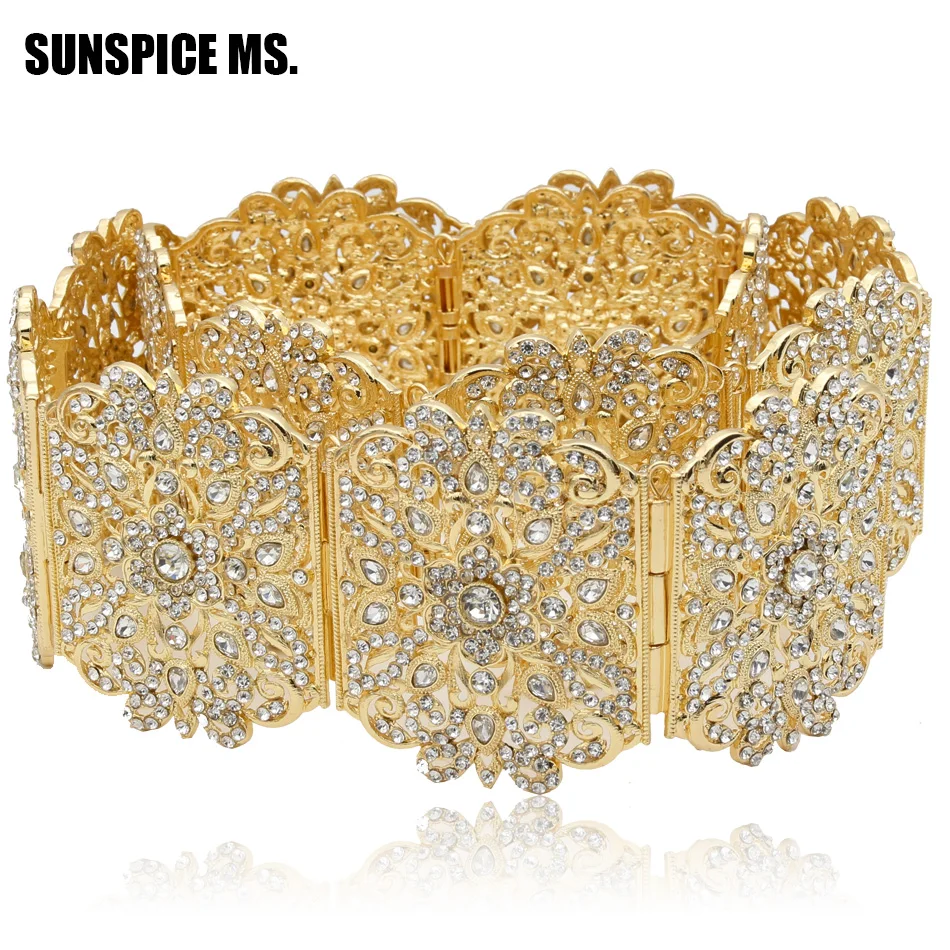 

Court Style Women Gold Color Rhinestone Belly Belt Crystal-Studded Wide Waist Chain Adjustable Length Wedding Body Jewelry 2018