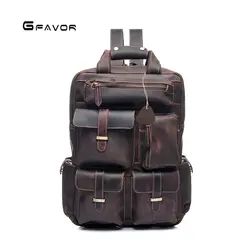 Для Мужчин's Винтаж коровьей кожи Multi карманы ноутбук рюкзак дорожная сумка Fit 17 дюймов ноутбук путешествия плечо коричневый