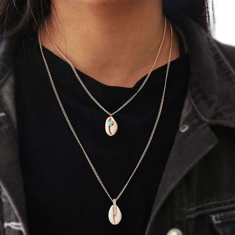 Tenande Low Price Double Layer Boho Beads Shell Chain Necklaces &amp Pendants for Women Summer DIY Sea Jewelry Femme Bijoux Colar |