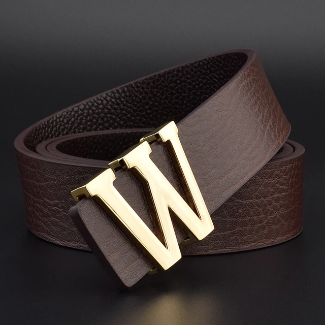 Alloy Black Golden Buckle Fashionable Belt, Men's New Fashion Luxury Letter Smooth Buckle Belts Leather Gifts Waistband Band for Men,Women Belts