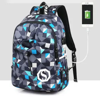 

2018 man and women's oxford travel bag multifuncitonal backpack with outer USB port extra water bottle pocket student laptop bag