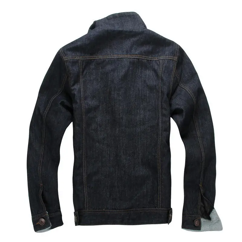 M-3XL 2018 New Winter Men Fleece Thicken Jeans Jacket Denim Coat With Oversize Collar For Denim Jacket Male Outwear Dark Blue (4)